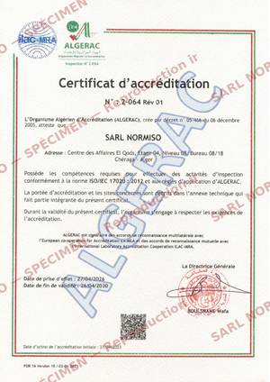 Accréditation ALGERAC ISO/CEI 17020 — certificat n° 2-064